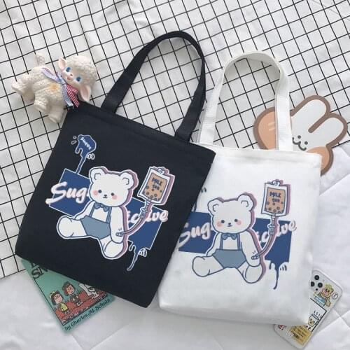 Japanese y2k kawaii bear print female shoulder Bag large capacity new anime canvas bag Harajuku new Ulzzang sweet shopper bags
