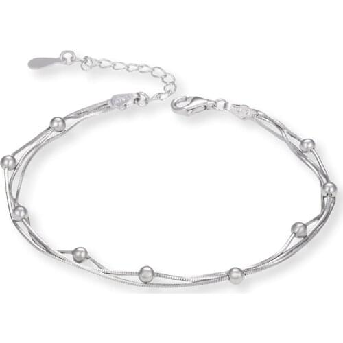 YJ00724 New Lady Snake Bone Chain Lobster Buckle Ornaments Adjustment Jewelry S925 Pure Silver Bead Multi-layer Bracelet