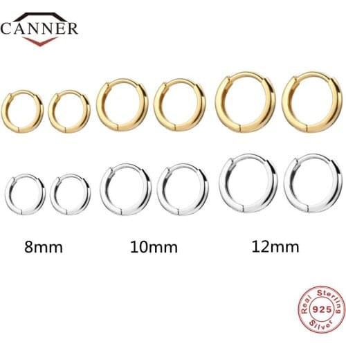 CANNER 8/10/12mm Simple Small Round 925 Sterling Silver Hoop Earrings for Women Exquisite Ear Cartilage Piercing Earings Jewelry
