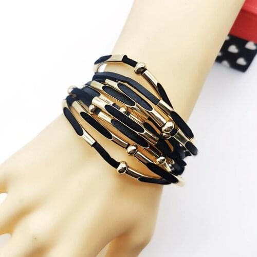 2021 Fashion Punk Leather Femme Bracelets & Bangles For Women Multilayer Wristband Charm Cuff Bracelets Jewelry