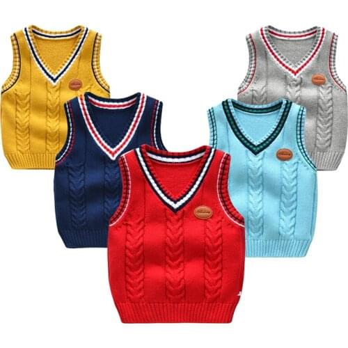 Boys Girls School Uniform Vest Waistcoat Winter Knitted Sweaters Children Pullover V-neck Autumn Winter Casual Tops Tee Clothing