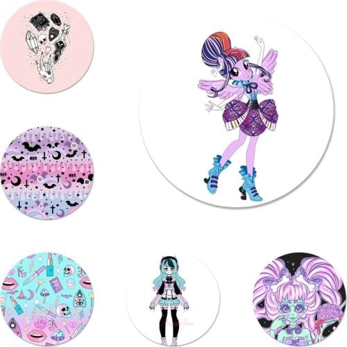 Pastel Goth Girl Bats Rainbows Multi Icons Pins Badge Decoration Brooches Metal Badges For Clothes Backpack Decoration 58mm