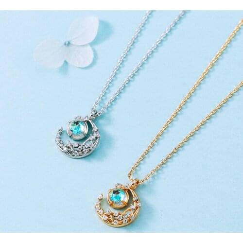 Link Chain Choker Necklaces For Women 925 Silver Moonstone Round Moon Charm Pendants Wedding Jewelry dz862