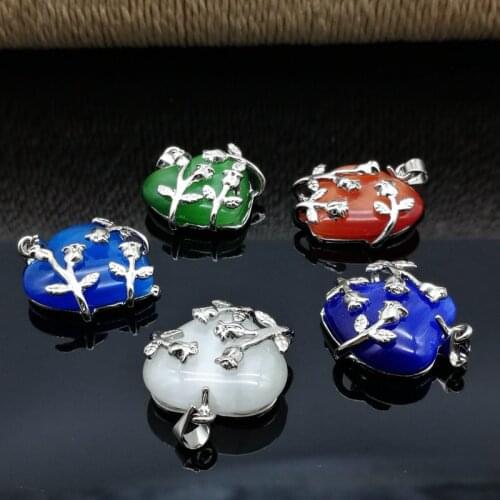 YEACI 10 PCS Flower Heart Cats Eye Stone Pendants Beads 1x0.83" FASHION Mixed color