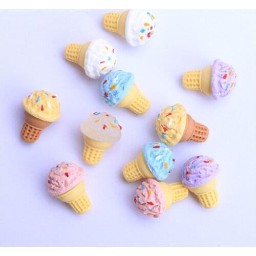 10pcs Cute Simulated Ice Cream Cone Flatback 22*18mm Charms for Woman Girls Cartoon Fashion Jewelry Findings DIY Earrings Phone