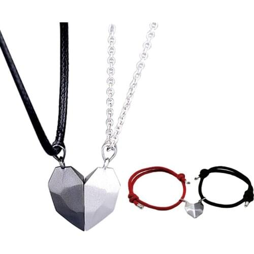 2Pcs/set Couple Necklaces Charm Pendant Necklace Bracelet Jewelry Unisex Lovers Couples Jewelry Gift Clavicle Chain Pendants