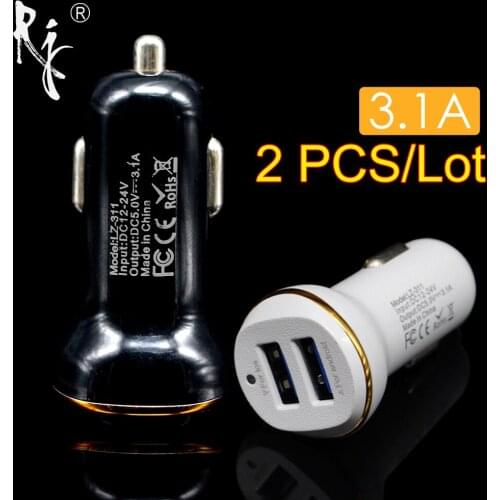 2 PCS/Lot 2 USB Output Car Charger 3.1A max(Real) Fast Charge For Iphone 6s 6 plus SE for Samsung S6 S5 S4 mobile phones tablets