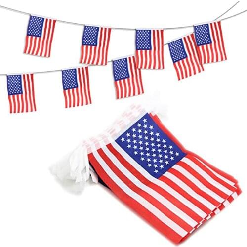 20pcs American Flag String America USA Bunting Banner Small US Flags Banners 14*21CM Decoration Refueling Flag kw41