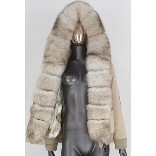 2021 Brand Waterproof Bomber Parka Real Rabbit Fur Coat Natural Fox Raccoon Fur Hood Winter Jacket Women Removable Warm