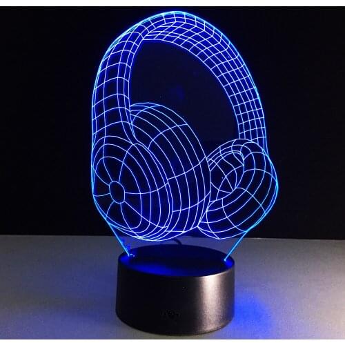 Creative vision 3D stereo night light Hot headphones desk lamp acrylic LED colorful USB dry battery dual-use power supply