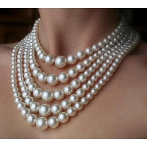Big Pearl Jewelry Bridal Necklace Sets Vintage Statement Choker Collar Wedding Accessory Multi layer Beads Jewelry