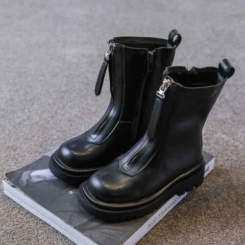 Kids All-match Black Boots Classical British Style Martin Boots Pu Leather Platform Vintage Students Botas Princess Girls Shoes