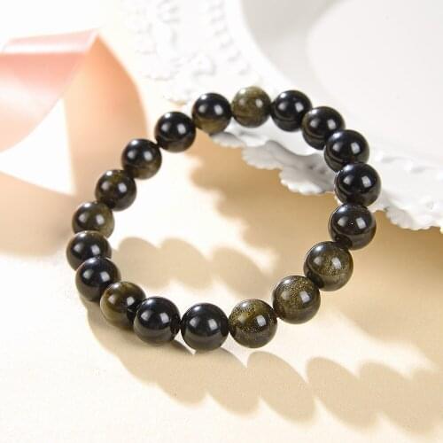 10mm Natural Obsidian Stone Bead Bracelet for Men Health Protection Women Jewelry Elegant Strand Bangle Wristband Gift 18cm B418