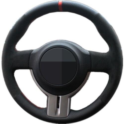 Car Steering Wheel Cover DIY Hand-stitched Black Genuine Leather Suede For Toyota 86 Subaru BRZ Scion FRS Parts