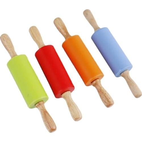 Handle Wooden Silicone Rollers Rolling Pin Kid Kitchen Cooking Baking Tool For Pasta Cookie Dough Pastry Bakery Noodle Kitchen