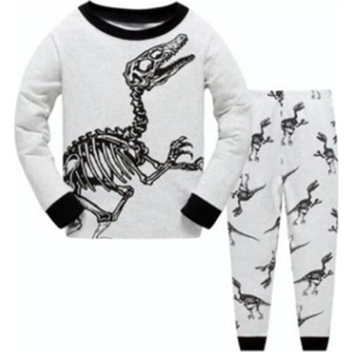 Grey Dino Fossil Baby Boy Clothes Suit Cotton Children Pajamas Sleepwear Set Cartoon Dinosaur Girls Pyjamas Nightwear 1-7year