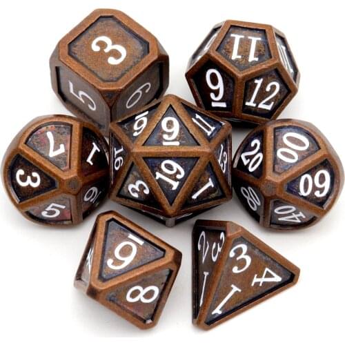 Haxtec Metal DND Dice Set W/ Gift Metal Box RPG Polyhedral Dice Set for Roleplaying Games-Antique Copper White Numbers