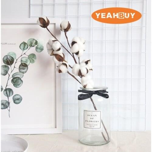 10Heads Artificial Flower Filler Floral Dried Cotton Stems DIY Farmhouse Style Flower Bouquet Wedding Home Decoration