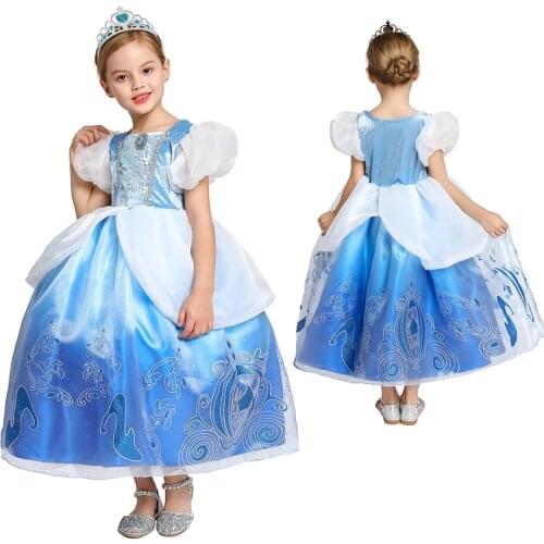 Girls Cinderella Cosplay Costume Kids Clothes For Girls Dress Baby Girl Ball Gown Princess Dresses For Birthday Party Crown Dres