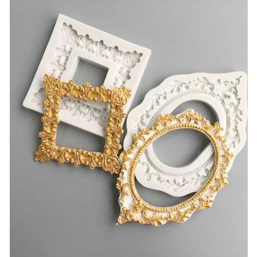Square Oval Retro Photo Frame Silicone Mold Fondant Soft Clay Gypsum Ornaments Modeling Tools