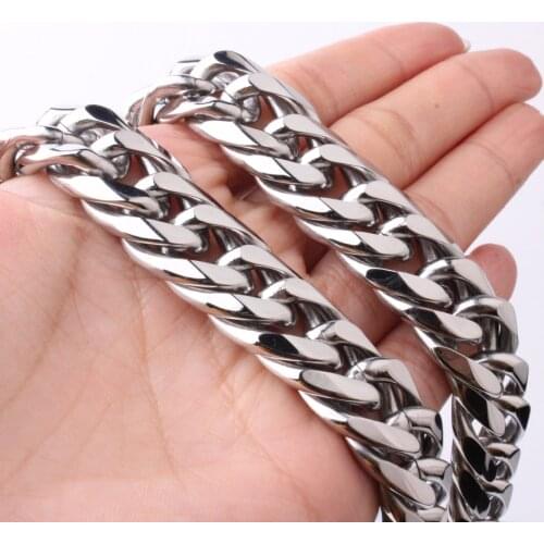 16mm Wide Miami Cuban Chains For Men Hip Hop Jewelry Wholesale Silver Color Thick Stainless Steel Long Big Chunky Necklace Gift