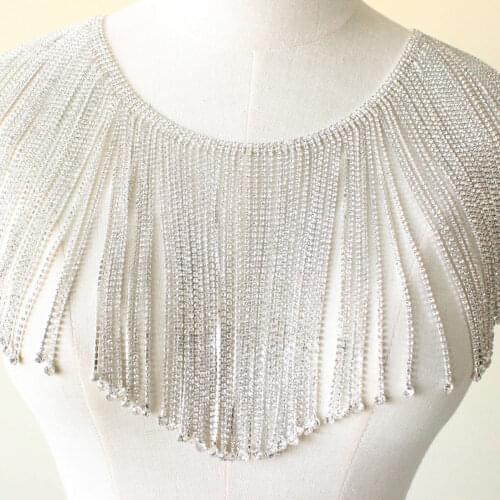 4.8"W Luxurious Rhinestone Tassel Trim Crystal Fringe Shine Diamante trim crystal metal chain for dress,bag,shoes,jeans,Jacket