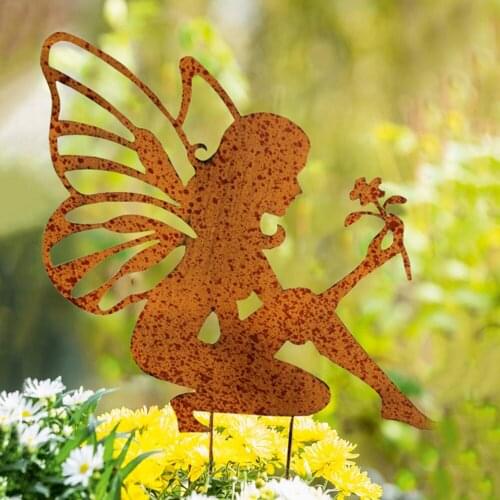 Rustic Angel Outdoor Metal Garden Stakes For Yard Planter Decoracion Cartoon Garden Ornament