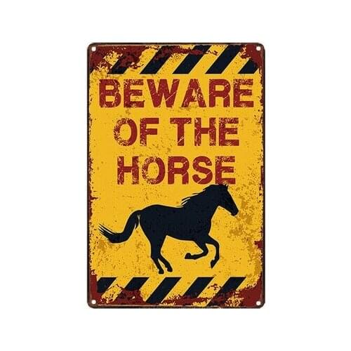 Metal Tin Sign warning beware of the horse Decor Bar Pub Home Vintage Retro