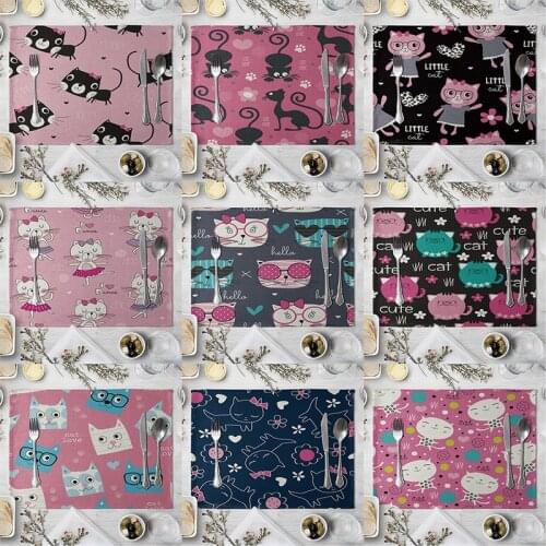 Cute Cat Table Mat Kitchen Placemat Dining Table Mats Drink Coasters Western Pad Cotton Linen Cup Mat 40x30cm