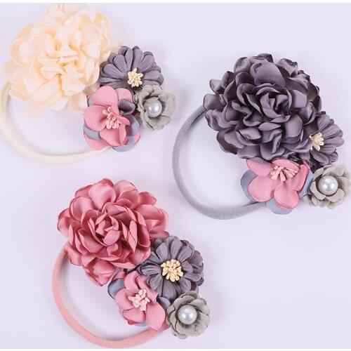 6pcs/lot New Fashion Newborn Baby Girls Silk Flowers Nylon Headbands Super Soft Stretchy Nylon Hairbands Headwear For Girls