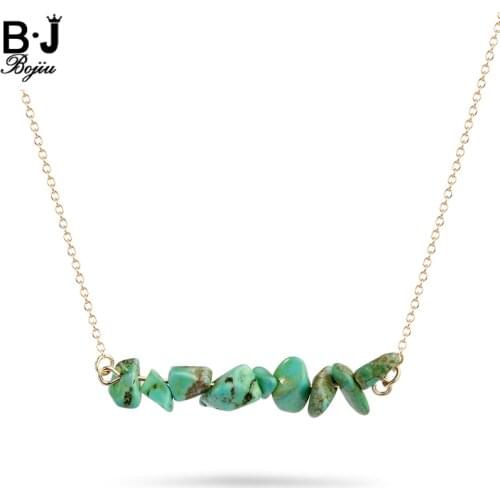 BOJIU Choker Necklace For Women New Bohemia Natural Stone Colorful Crystal Pendant Chokers Necklaces With Copper Chain NKS017