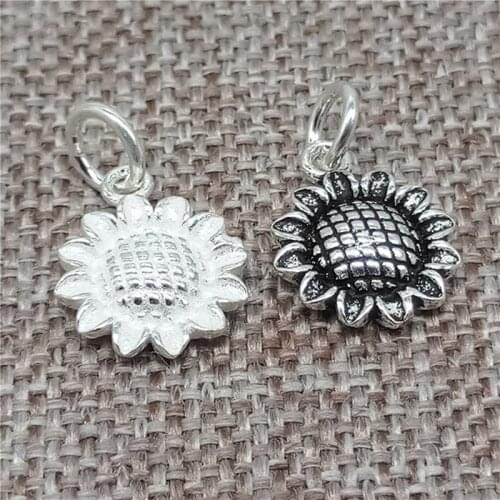 925 Sterling Silver Sunflower Charms Sun Flower Pendants for Bracelet Necklace