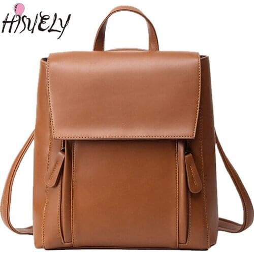HISUELY Simple Solid Backpack Women Brown Bagpack Female College Stylish Backpack Back Pack Student School Bags for Teenage Girl