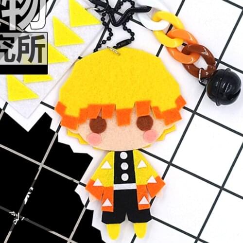 Handmade DIY Material Cute Japan Anime Demon Slayer Agatsuma Zenitsu Plush Keychain Doll Cosplay Toy Hanging Kits Tools Gift