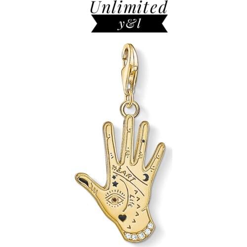 Hand Charms for Jewelry Making 925 Sterling Silver Whit CZ Golden Jewelry Fit Thomas Style Bracelet Necklace Women Men 2019 New