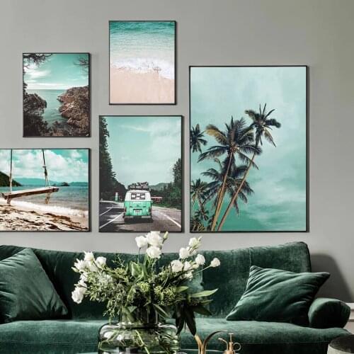 Nordic Coconut Beach Green Plant Photo Fresh Photography Home Decor Canvas Painting for LivingRoom Bedroom Spray Printing Poster
