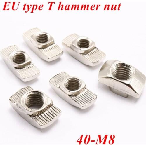100pcs 40-m8 t slot nut M8 sliding t hammer head fasten connector nut for 4040 EU type standard Aluminum profile Extrusion