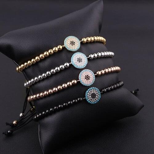 High Quality New Fashion Stainless Steel Beads CZ Pave Eye Charm Braided Friendship Macrame Bracelet Women Men