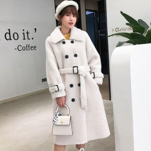 YYCZF 2021 Womens Genuine Shearing Coat SP & AU Fashion Medium Long Female Grain Fleece Composite Fur One Wool Outerwear warm