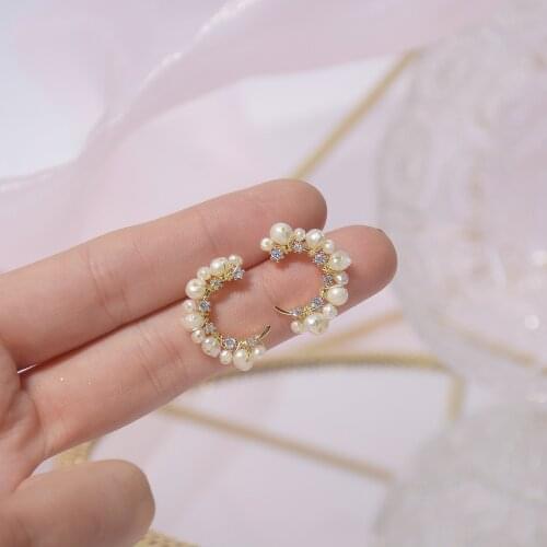 14k Real Gold Plated Fashion Jewelry Freshwater Pearl Micro-inlaid Zircon Moon Exquisite Earrings for Woman Shine Daily Earring