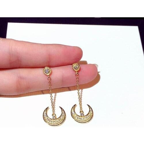 Moon Pendants Hanging Earrings for Women Korean Rhinestone Gold Color boucle d'oreille Drop Earrings 2021 trend pendientes