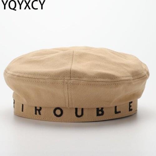 YQYXCY Women Hat Cotton Beret Embroidered Letters Octagonal Hats For Women Painter Cap Flat Top Beret Femme Gorro Black Autumn