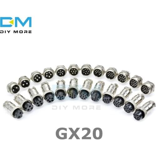1Pair Male+Female Aviation Connector Socket GX20 2/3/4/5/6/7/8/9/10/12/14/15Pin 22mm Screw Plug Panel Mount Circular Socket
