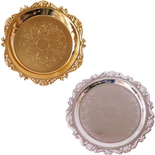 1Pcs Nice Gift Metal Cake Tray Gold/Silver European Style Kitchen Supplies Dinner Plates Multi Purpose Round