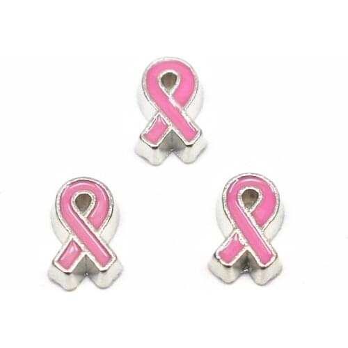 20Pcs/Lot Red Pink Ribbon Alloy Floating Charms Hand-made DIY for Glass Lockets