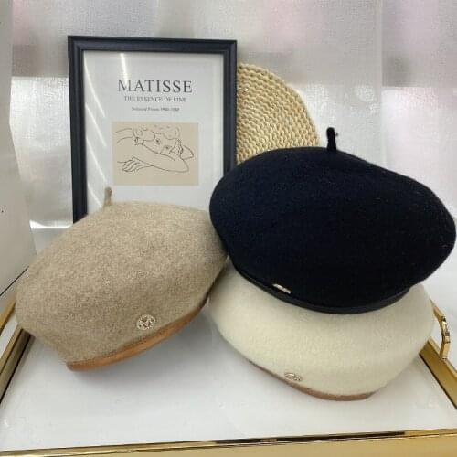 202108-weimin autumn winter M letter Satin fabric brim lady beret hat men women Leisure painter hat