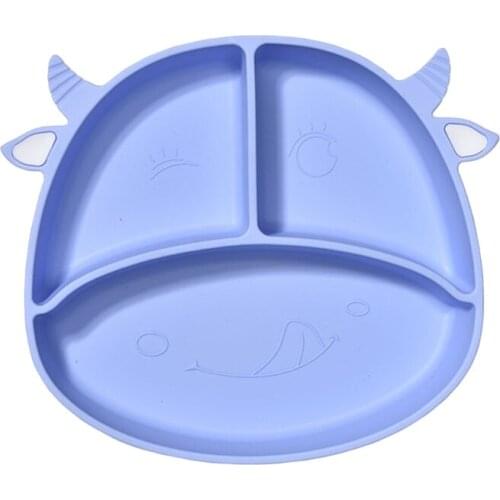 24BE Food Grade Silicone Cartoon Cows Baby Divided Suction Bowl Learning Feeding Dish