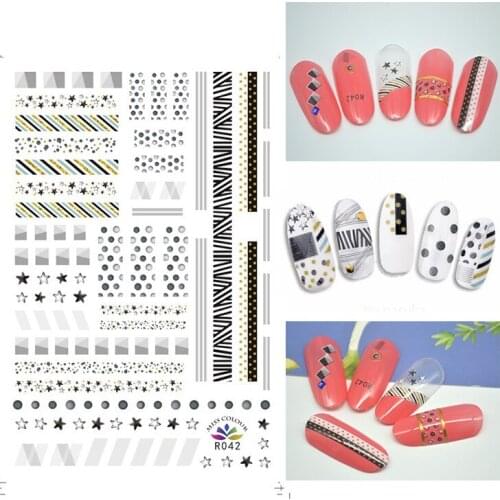3D Nail Sticker Autumn Small Compact Adhesive Stickers Colorful Stripe Star Geometry Stickers for Manicure Nail Art Decoration