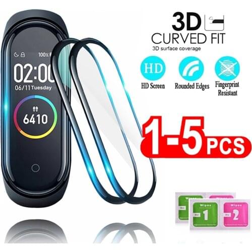 3D Protective Glass for Xiaomi mi band 4 5 glass film for Mi band5 Smart Watchband 4 5 Soft Screen Protector Film For mi band 4