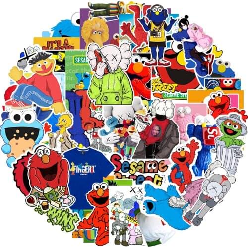 50pcs Sesame Street Stickers Vinyl Water Bottle Car Reward Stickers for Kids Anime Waterproof Computer Phone Case Decal